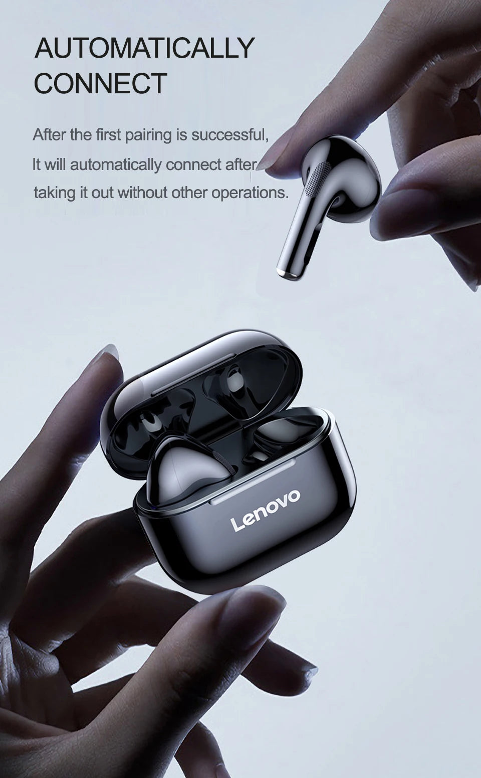 LENOVO-LP40 TWS FONE DE OUVIDO SEM FIO BLUETOOTH 5.0, ESTÉREO DUPLO, REDUÇÃO DE RUÍDO