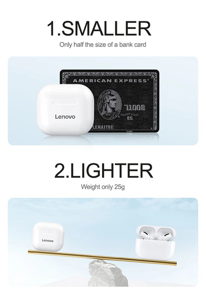 LENOVO-LP40 TWS FONE DE OUVIDO SEM FIO BLUETOOTH 5.0, ESTÉREO DUPLO, REDUÇÃO DE RUÍDO