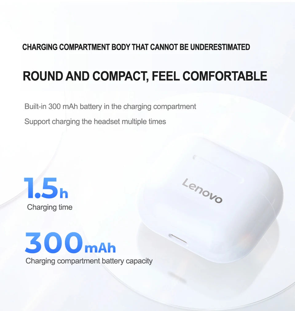 LENOVO-LP40 TWS FONE DE OUVIDO SEM FIO BLUETOOTH 5.0, ESTÉREO DUPLO, REDUÇÃO DE RUÍDO
